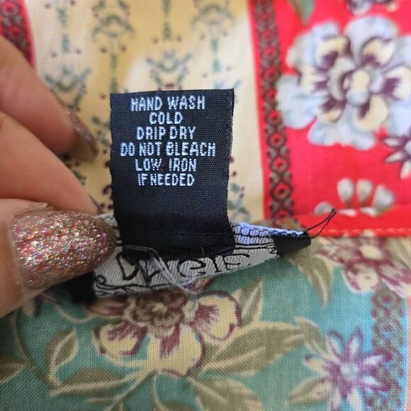 ANGIE Boho Tie Front Duster, Floral Soft Colors of  Teal, Peach and Ivory, Sz.L - Picture 6 of 6